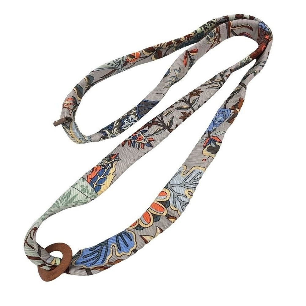 HERMES Petit H Silk Long Necklace, Fleurs et papillons de Tissus (Flowering F...